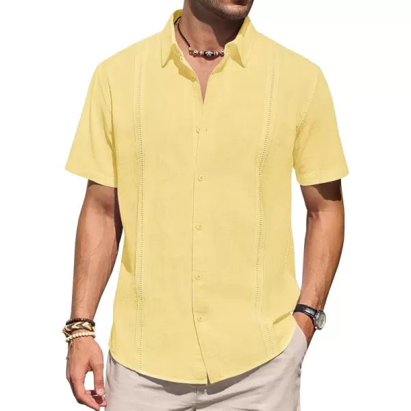 Mens Linen Shirts Short Sleeve Button Up Casual Lightweight Solid Shirt Stylish Cuban Guayabera Beach Tops