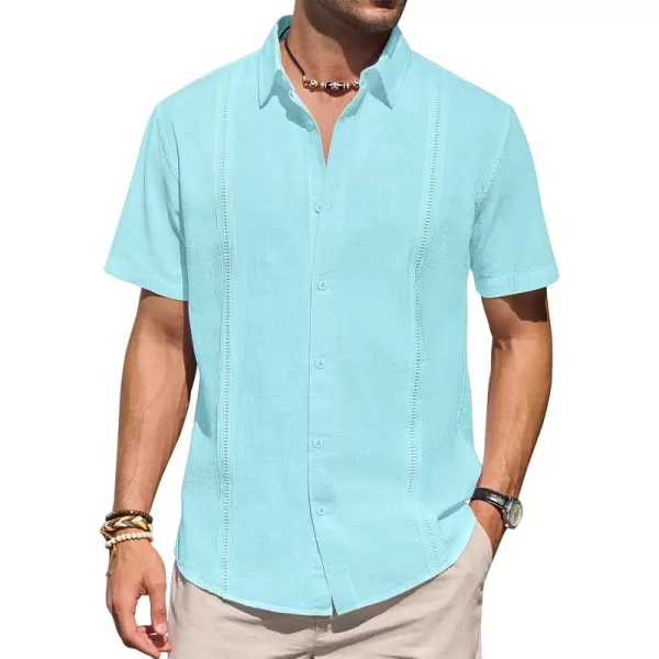 Mens Linen Shirts Short Sleeve Button Up Casual Lightweight Solid Shirt Stylish Cuban Guayabera Beach Tops