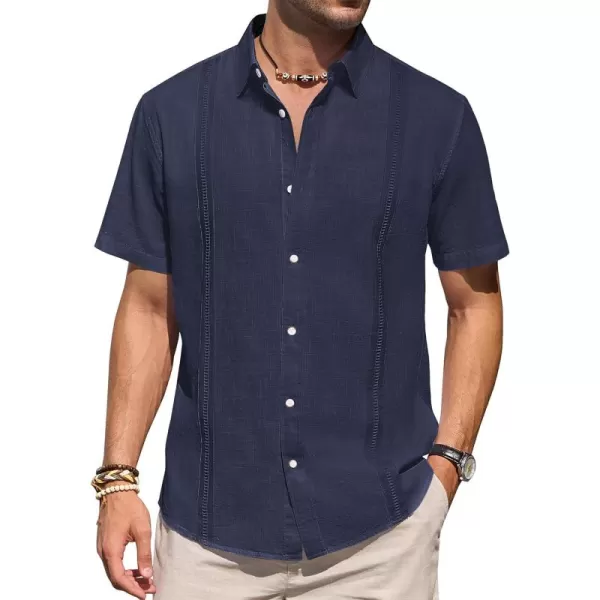 Mens Linen Shirts Short Sleeve Button Up Casual Lightweight Solid Shirt Stylish Cuban Guayabera Beach Tops