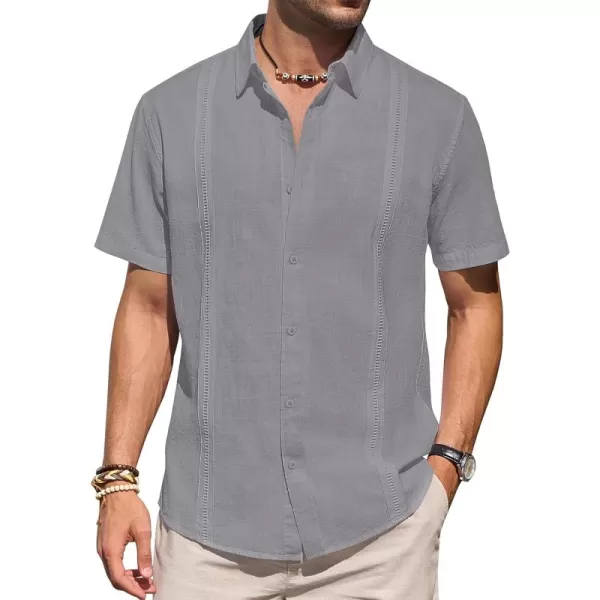 Mens Linen Shirts Short Sleeve Button Up Casual Lightweight Solid Shirt Stylish Cuban Guayabera Beach Tops