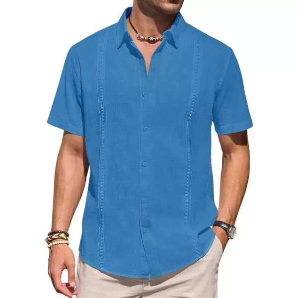 Mens Linen Shirts Short Sleeve Button Up Casual Lightweight Solid Shirt Stylish Cuban Guayabera Beach Tops