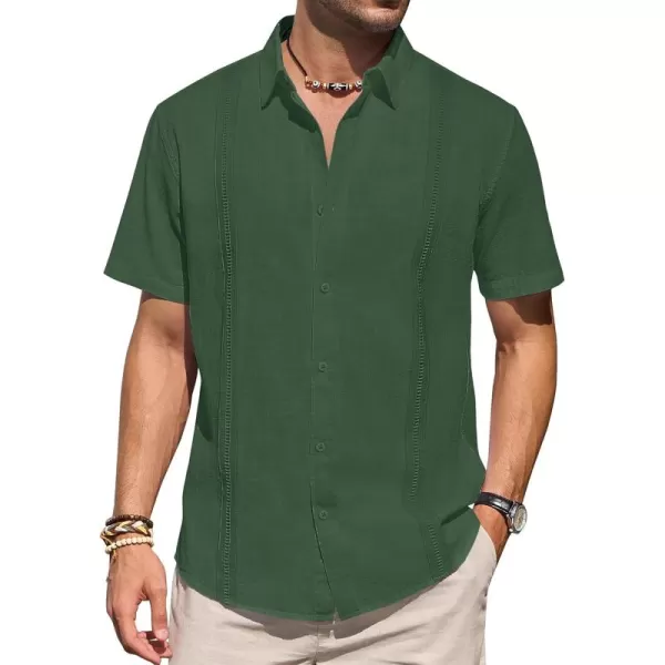 Mens Linen Shirts Short Sleeve Button Up Casual Lightweight Solid Shirt Stylish Cuban Guayabera Beach Tops