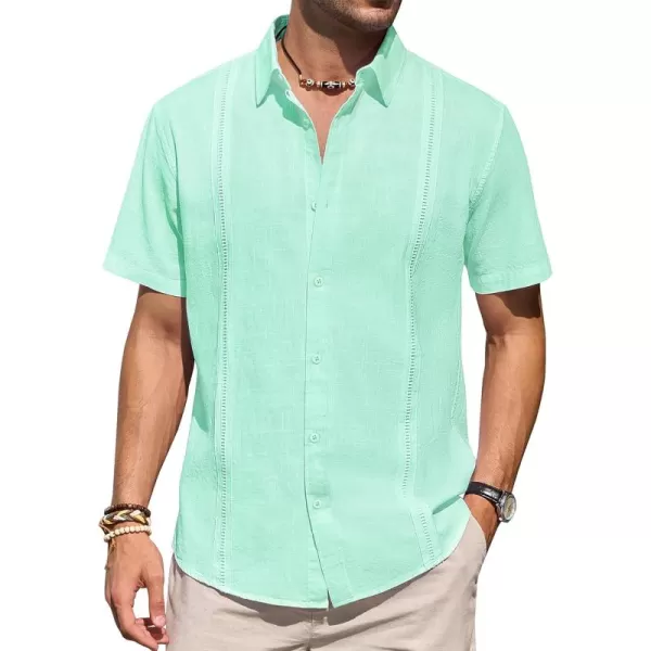 Mens Linen Shirts Short Sleeve Button Up Casual Lightweight Solid Shirt Stylish Cuban Guayabera Beach Tops