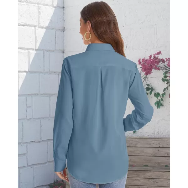 J.VER Womens Button Down Shirt Long Sleeve Solid Dress Shirts Chiffon Work Office Blouse Fashion Basic Business Formal Tops