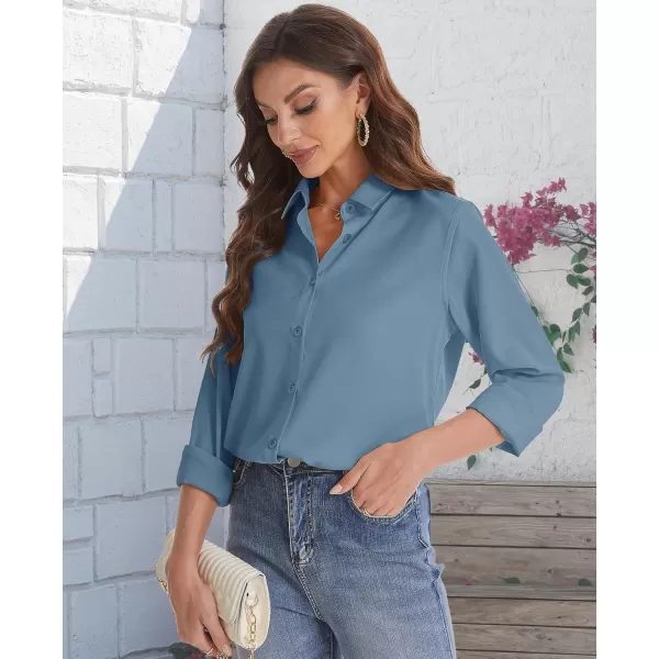 J.VER Womens Button Down Shirt Long Sleeve Solid Dress Shirts Chiffon Work Office Blouse Fashion Basic Business Formal Tops