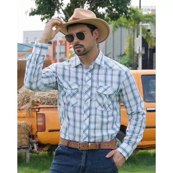 Men's Plaid Pearl Snap Button Shirts Casual Long Sleeve Gingham Shirt Western Cowboy Checked Shirts with Two Pockets for Work