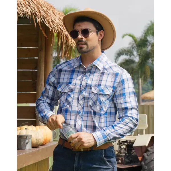 Men's Plaid Pearl Snap Button Shirts Casual Long Sleeve Gingham Shirt Western Cowboy Checked Shirts with Two Pockets for Work