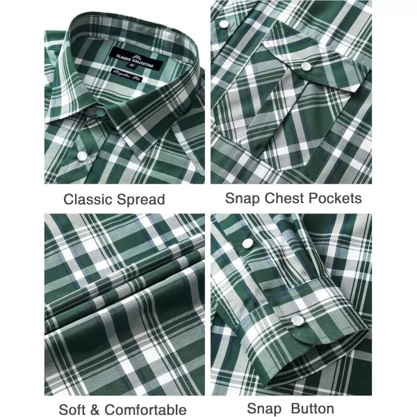 Men's Plaid Pearl Snap Button Shirts Casual Long Sleeve Gingham Shirt Western Cowboy Checked Shirts with Two Pockets for Work
