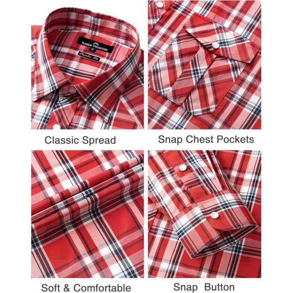 Men's Plaid Pearl Snap Button Shirts Casual Long Sleeve Gingham Shirt Western Cowboy Checked Shirts with Two Pockets for Work