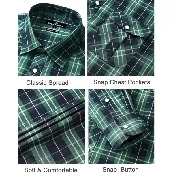 Men's Plaid Pearl Snap Button Shirts Casual Long Sleeve Gingham Shirt Western Cowboy Checked Shirts with Two Pockets for Work