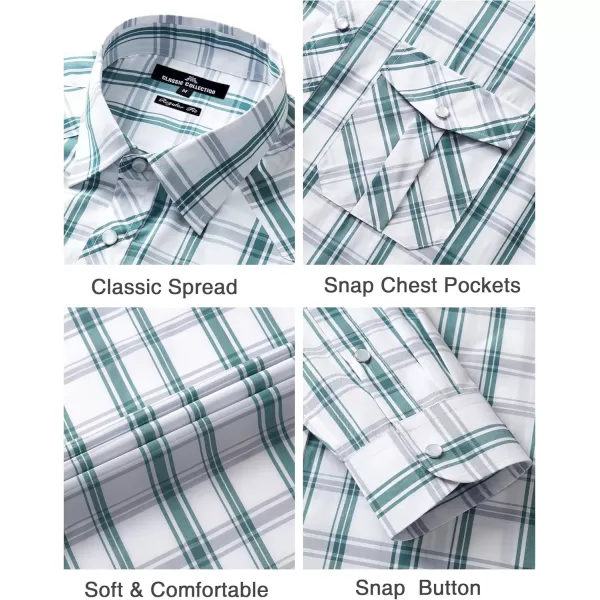 Men's Plaid Pearl Snap Button Shirts Casual Long Sleeve Gingham Shirt Western Cowboy Checked Shirts with Two Pockets for Work