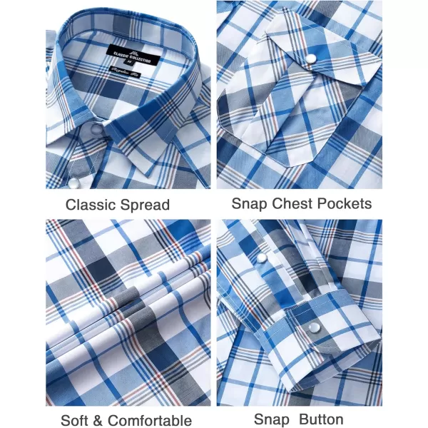 Men's Plaid Pearl Snap Button Shirts Casual Long Sleeve Gingham Shirt Western Cowboy Checked Shirts with Two Pockets for Work