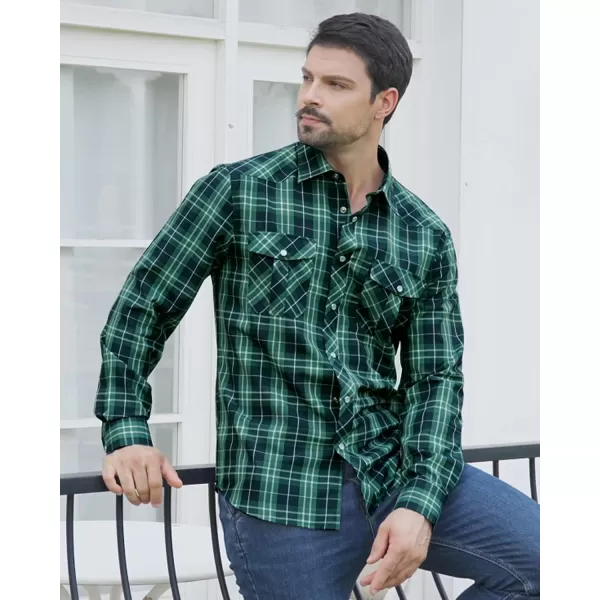Men's Plaid Pearl Snap Button Shirts Casual Long Sleeve Gingham Shirt Western Cowboy Checked Shirts with Two Pockets for Work