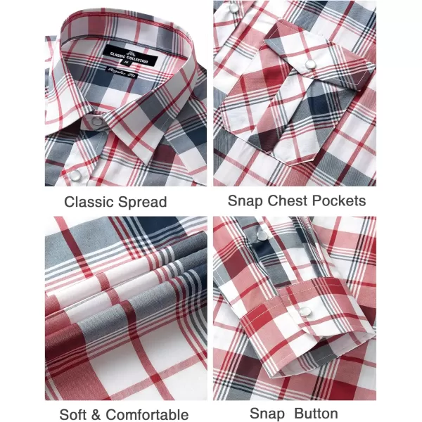 Men's Plaid Pearl Snap Button Shirts Casual Long Sleeve Gingham Shirt Western Cowboy Checked Shirts with Two Pockets for Work