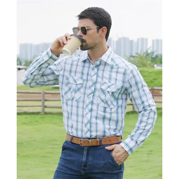 Men's Plaid Pearl Snap Button Shirts Casual Long Sleeve Gingham Shirt Western Cowboy Checked Shirts with Two Pockets for Work