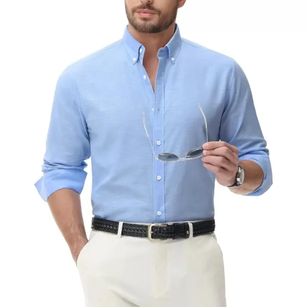 J.VER Men's Linen Shirt Casual Lightweight Long Sleeve Solid Button Down Collar Shirts Beach Tops for Holiday Work