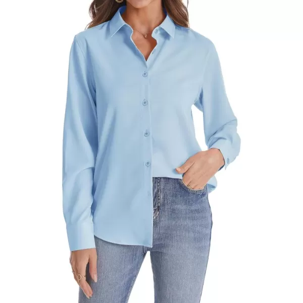J.VER Womens Button Down Shirt Long Sleeve Solid Dress Shirts Chiffon Work Office Blouse Fashion Basic Business Formal Tops