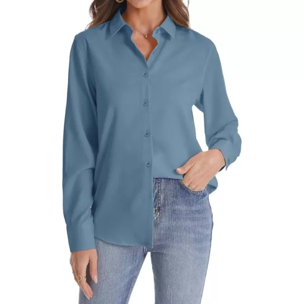 J.VER Womens Button Down Shirt Long Sleeve Solid Dress Shirts Chiffon Work Office Blouse Fashion Basic Business Formal Tops