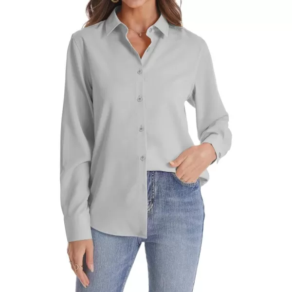 J.VER Womens Button Down Shirt Long Sleeve Solid Dress Shirts Chiffon Work Office Blouse Fashion Basic Business Formal Tops