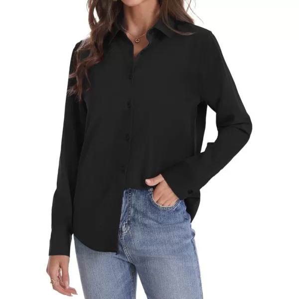 J.VER Womens Button Down Shirt Long Sleeve Solid Dress Shirts Chiffon Work Office Blouse Fashion Basic Business Formal Tops