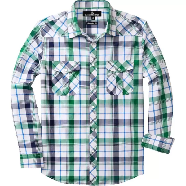 Men's Plaid Pearl Snap Button Shirts Casual Long Sleeve Gingham Shirt Western Cowboy Checked Shirts with Two Pockets for Work