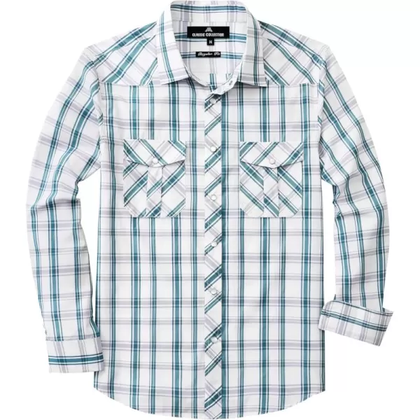 Men's Plaid Pearl Snap Button Shirts Casual Long Sleeve Gingham Shirt Western Cowboy Checked Shirts with Two Pockets for Work