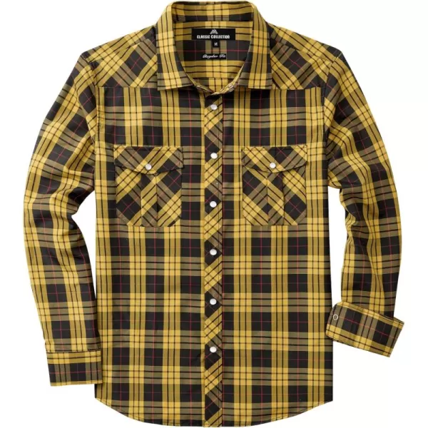 Men's Plaid Pearl Snap Button Shirts Casual Long Sleeve Gingham Shirt Western Cowboy Checked Shirts with Two Pockets for Work