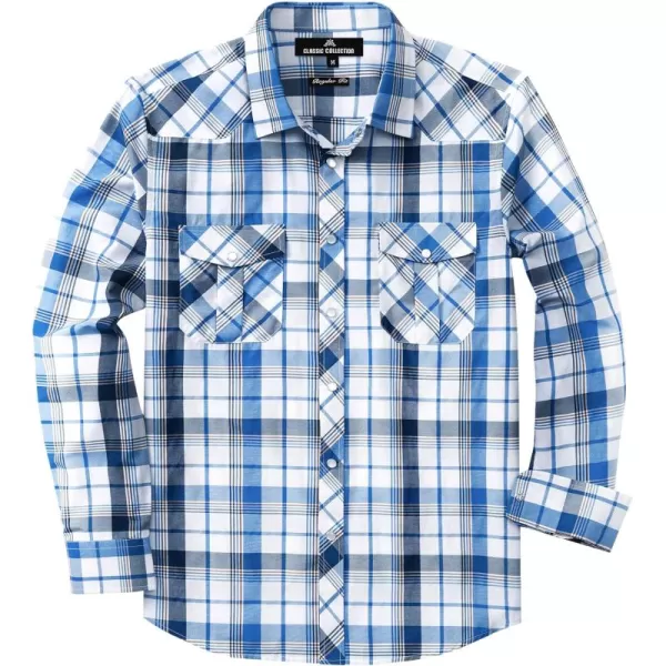 Men's Plaid Pearl Snap Button Shirts Casual Long Sleeve Gingham Shirt Western Cowboy Checked Shirts with Two Pockets for Work
