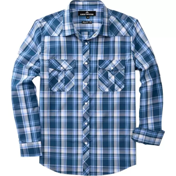 Men's Plaid Pearl Snap Button Shirts Casual Long Sleeve Gingham Shirt Western Cowboy Checked Shirts with Two Pockets for Work