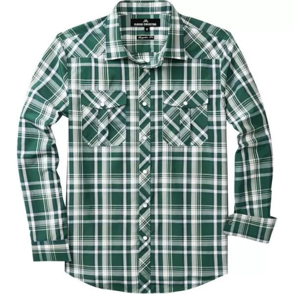 Men's Plaid Pearl Snap Button Shirts Casual Long Sleeve Gingham Shirt Western Cowboy Checked Shirts with Two Pockets for Work