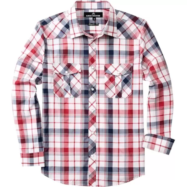 Men's Plaid Pearl Snap Button Shirts Casual Long Sleeve Gingham Shirt Western Cowboy Checked Shirts with Two Pockets for Work