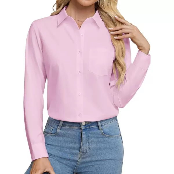 J.VER Womens Button Down Dress Shirts Wrinkle Free Long Sleeve Formal Shirt Solid Casual Work Blouse Collared Top with Pocket