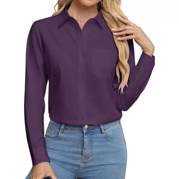 J.VER Womens Button Down Dress Shirts Wrinkle Free Long Sleeve Formal Shirt Solid Casual Work Blouse Collared Top with Pocket