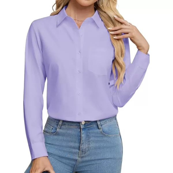 J.VER Womens Button Down Dress Shirts Wrinkle Free Long Sleeve Formal Shirt Solid Casual Work Blouse Collared Top with Pocket