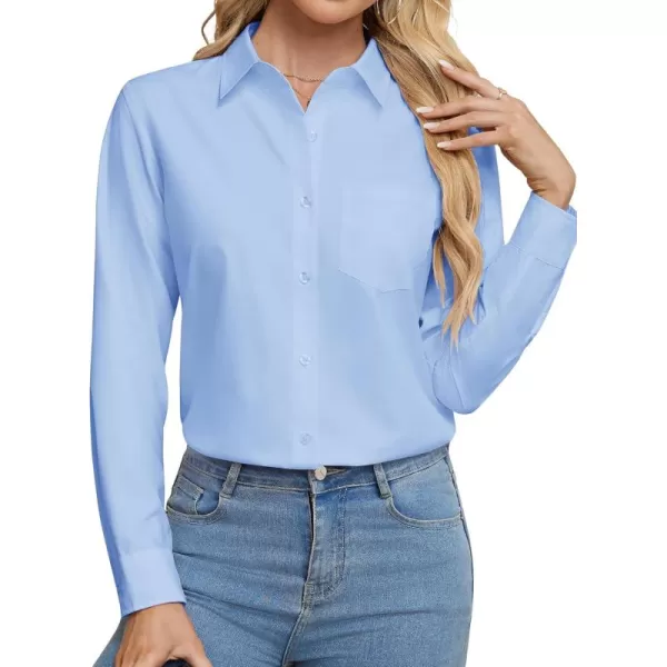J.VER Womens Button Down Dress Shirts Wrinkle Free Long Sleeve Formal Shirt Solid Casual Work Blouse Collared Top with Pocket