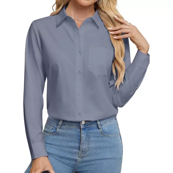 J.VER Womens Button Down Dress Shirts Wrinkle Free Long Sleeve Formal Shirt Solid Casual Work Blouse Collared Top with Pocket