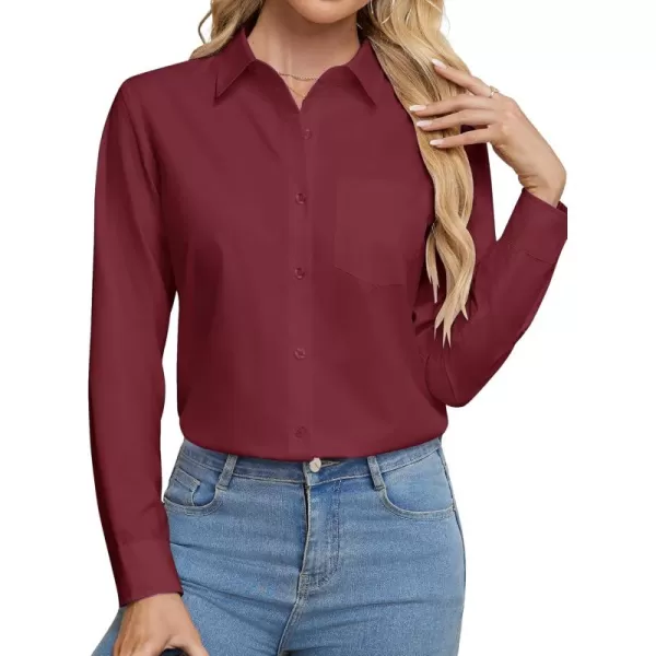 J.VER Womens Button Down Dress Shirts Wrinkle Free Long Sleeve Formal Shirt Solid Casual Work Blouse Collared Top with Pocket