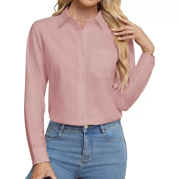 J.VER Womens Button Down Dress Shirts Wrinkle Free Long Sleeve Formal Shirt Solid Casual Work Blouse Collared Top with Pocket