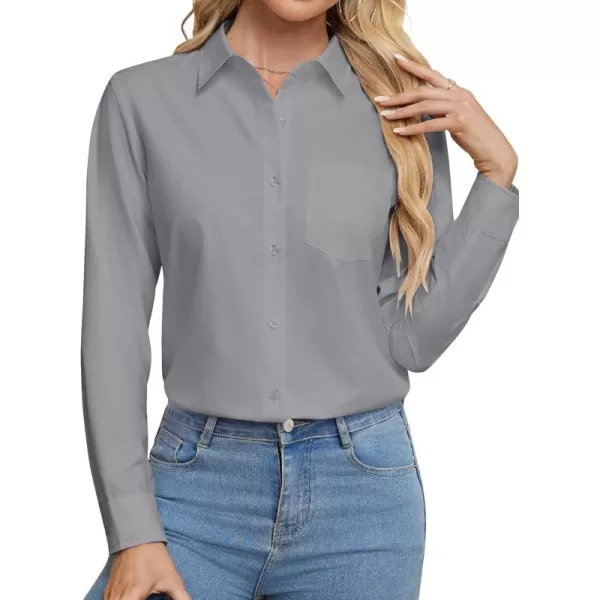J.VER Womens Button Down Dress Shirts Wrinkle Free Long Sleeve Formal Shirt Solid Casual Work Blouse Collared Top with Pocket