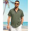 imageJVER Mens Cotton Linen Short Sleeve Shirts Casual Button Down Shirt for Men Beach Summer Vacation Wedding TopsArmy Green
