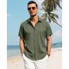 imageJVER Mens Cotton Linen Short Sleeve Shirts Casual Button Down Shirt for Men Beach Summer Vacation Wedding TopsArmy Green