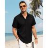 imageJVER Mens Cotton Linen Short Sleeve Shirts Casual Button Down Shirt for Men Beach Summer Vacation Wedding TopsBlack