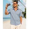 imageJVER Mens Cotton Linen Short Sleeve Shirts Casual Button Down Shirt for Men Beach Summer Vacation Wedding TopsBlue