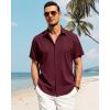 imageJVER Mens Cotton Linen Short Sleeve Shirts Casual Button Down Shirt for Men Beach Summer Vacation Wedding TopsBurgundy