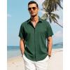 imageJVER Mens Cotton Linen Short Sleeve Shirts Casual Button Down Shirt for Men Beach Summer Vacation Wedding TopsDark Green
