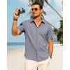 imageJVER Mens Cotton Linen Short Sleeve Shirts Casual Button Down Shirt for Men Beach Summer Vacation Wedding TopsDenim Blue