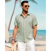imageJVER Mens Cotton Linen Short Sleeve Shirts Casual Button Down Shirt for Men Beach Summer Vacation Wedding TopsGreen