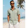 imageJVER Mens Cotton Linen Short Sleeve Shirts Casual Button Down Shirt for Men Beach Summer Vacation Wedding TopsGreen