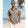 imageJVER Mens Cotton Linen Short Sleeve Shirts Casual Button Down Shirt for Men Beach Summer Vacation Wedding TopsKhaki