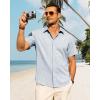imageJVER Mens Cotton Linen Short Sleeve Shirts Casual Button Down Shirt for Men Beach Summer Vacation Wedding TopsLight Blue